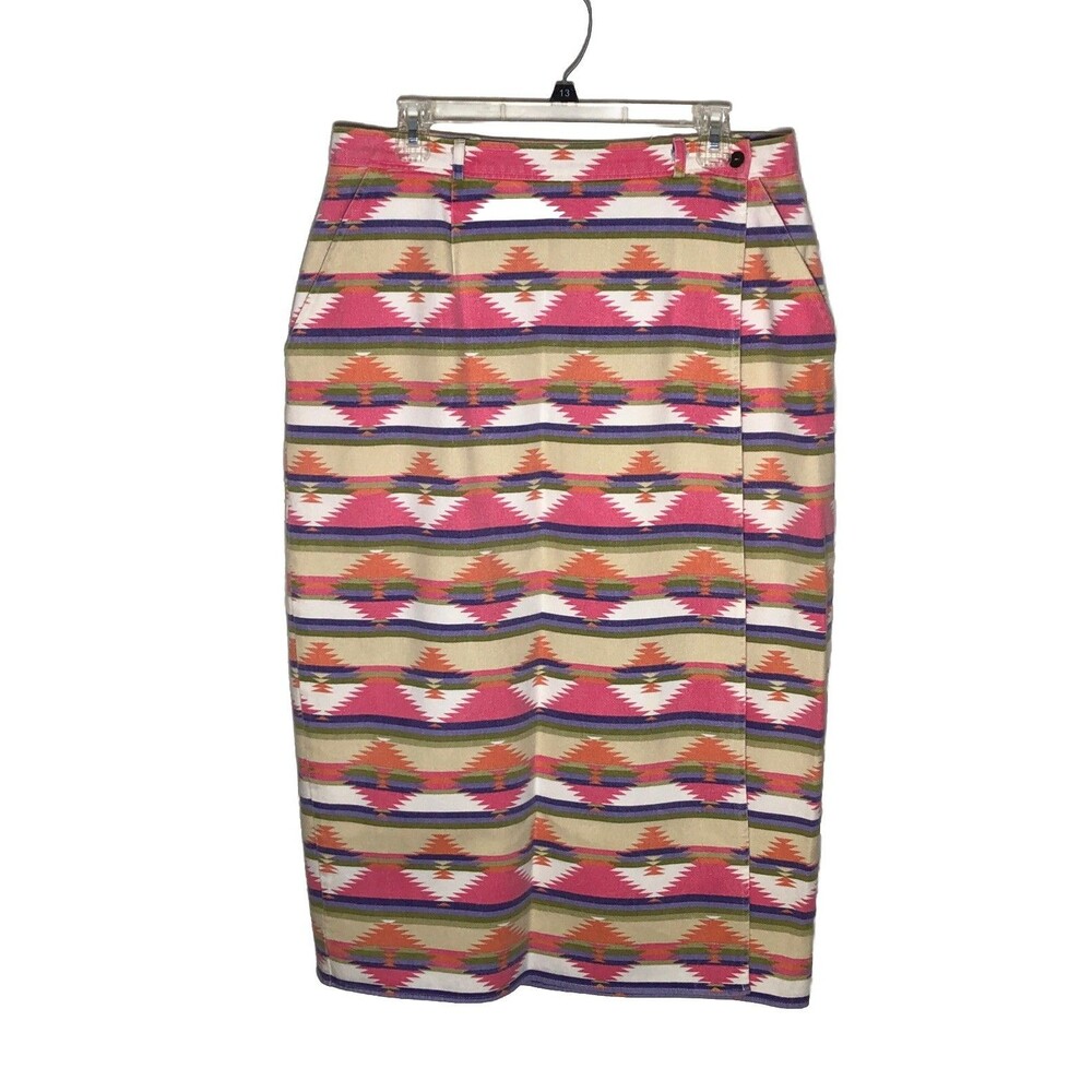 Vtg Blanket Print Southwestern Boho Cowgirl Maxi Side Wrap Skirt Pastel Crafting